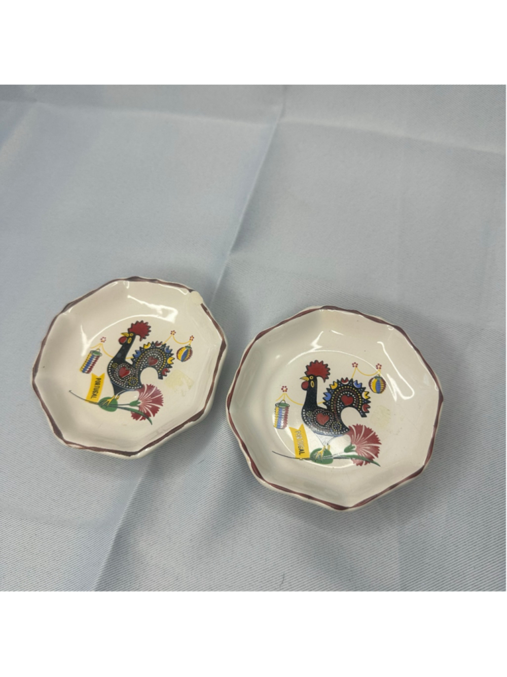 Vintage Portuguese Ceramic Rooster of Barcelos Ring / Trinket Dishes Octagonal P